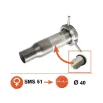 Apakšējā piena ieplūde SMS 51 x Ø40 mm, pieskrūvējama