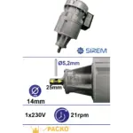 Piena dzesētāja maisītāja motoreduktors SIREM R1C225D2BC, 230 V, 21–25 apgr./min,Ø14×25mm,Packo