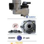 Piena dzesētāja maisītāja motoreduktors SIREM R3245NP7B, 21 apgr./min, 3×400 V, dobā vārpsta Ø20 mm, M28 – Packo