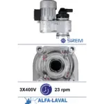 Piena dzesētāja maisītāja motoreduktors SIREM R3250PP5B, 23 apgr./min, 3×400 V, dobā vārpsta Ø27,3 mm – Alfa Laval/Prominox