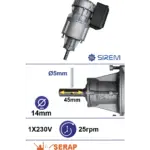 Piena dzesētāja maisītāja motoreduktors SIREM R1C225D2B, 230 V, 25 apgr./min, Ø14 × 45 mm, SERAP