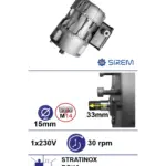 Piena dzesētāja maisītāja motoreduktors SIREM R1C225F2BC, 230 V, 30 apgr./min, Ø15 × 45 mm M14 vārpsta, Stratinox/Røka/Prodic