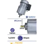 Piena dzesētāja maisītāja motoreduktors SIREM R1C225H2BC, 230 V, 30–36 apgr./min, Ø14 × 25 mm, Packo