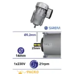 Piena dzesētāja maisītāja motoreduktors SIREM R1C225H2BC, 230 V, 21–25 apgr./min, Ø14 × 25 mm, Packo