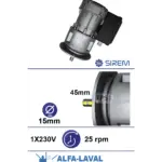 Piena dzesētāja maisītāja motoreduktors SIREM R1C245L5B, 230 V, 21 apgr./min, Alfa Laval