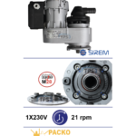 Piena dzesētāja maisītāja motoreduktors SIREM R1C245NP7B, 21 apgr./min, 230 V, dobā vārpsta Ø20 mm, M28 – Packo