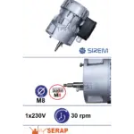 SIREM R225F2B motoreduktors piena dzesētāja maisītājam, 230 V, 30 apgr./min, M8, SERAP