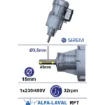 Piena dzesētāja maisītāja motoreduktors SIREM R245D1B, 230/400 V, 32 apgr./min, Ø15 × 45 mm, Alfa Laval/Prominox