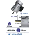 Piena dzesētāja maisītāja motoreduktors SIREM R245F4B, 230 V, 32 apgr./min, Alfa Laval/Prominox